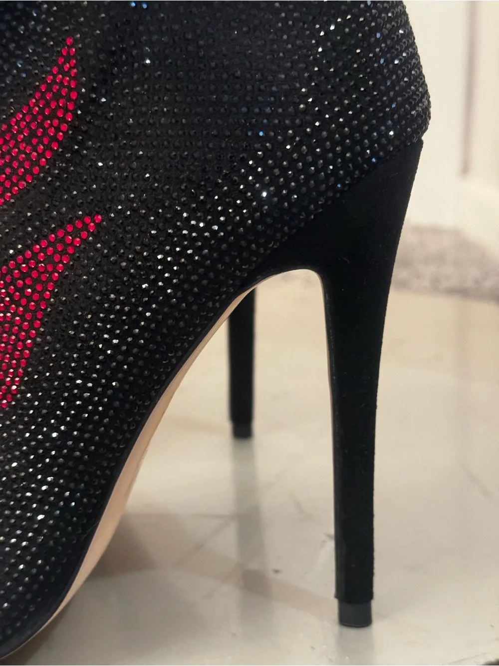 Black and Red Crystal Skull Flame Stiletto Boots . New without original box.
